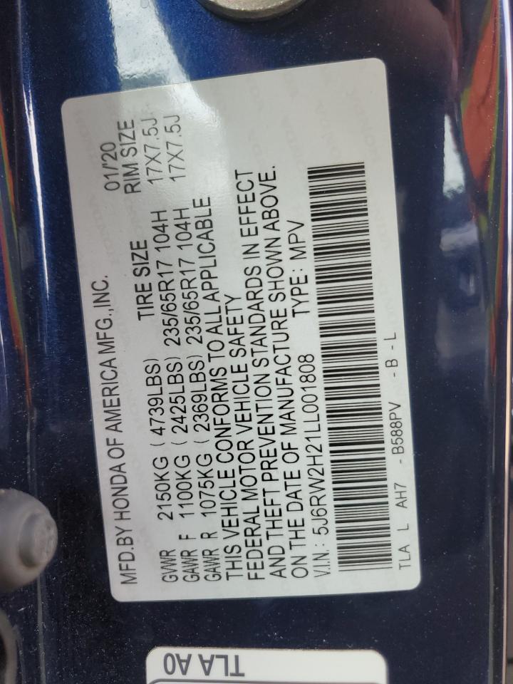 2020 Honda Cr-V Lx VIN: 5J6RW2H21LL001808 Lot: 91983515