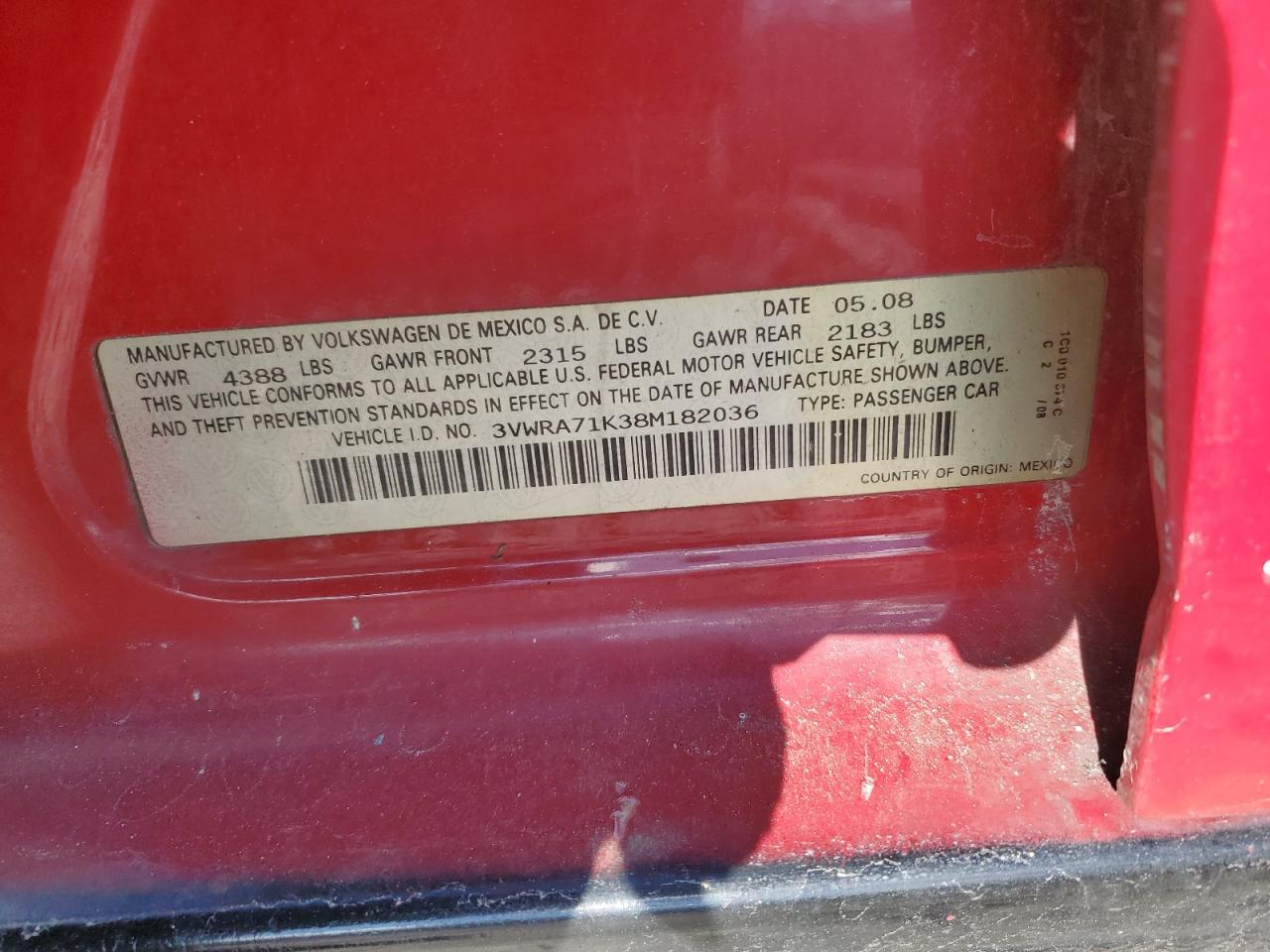 2008 Volkswagen Jetta Wolfsburg VIN: 3VWRA71K38M182036 Lot: 92992905