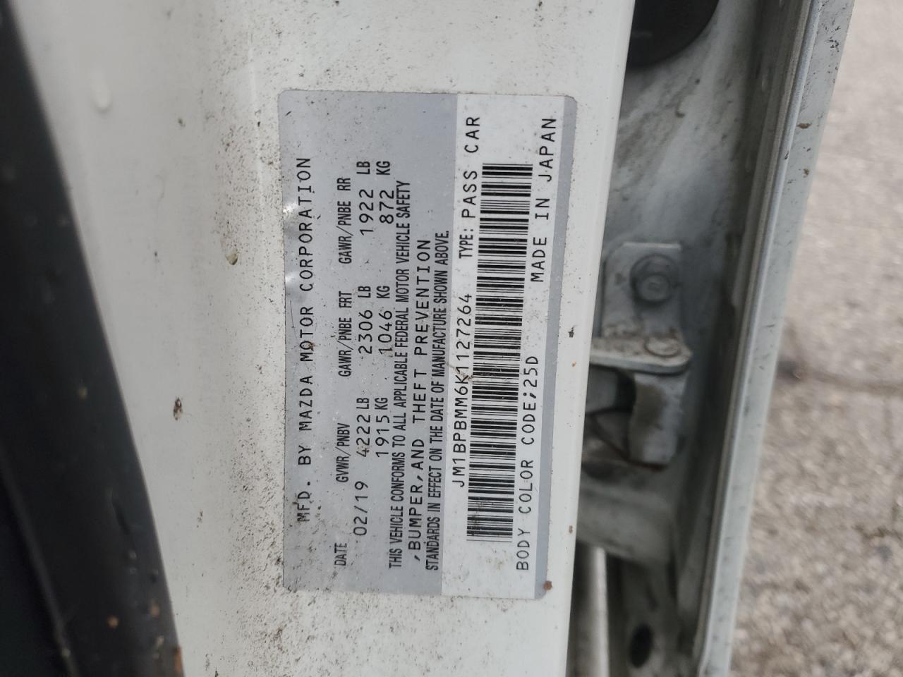 2019 Mazda 3 Preferred VIN: JM1BPBMM6K1127264 Lot: 92612545