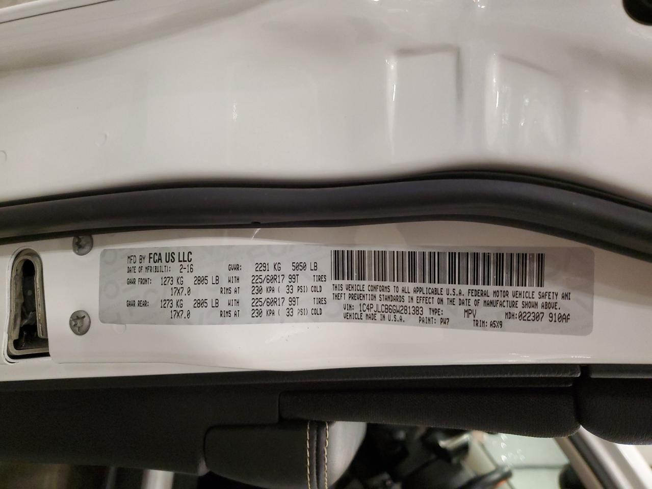 2016 Jeep Cherokee Latitude VIN: 1C4PJLCB6GW281383 Lot: 94146625