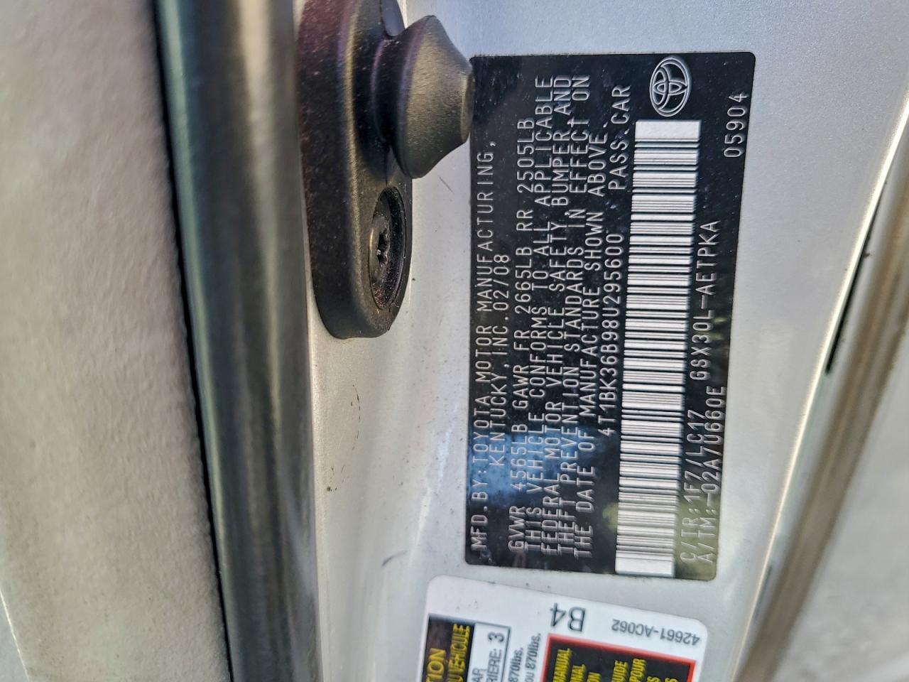 2008 Toyota Avalon Xl VIN: 4T1BK36B98U295600 Lot: 94365615