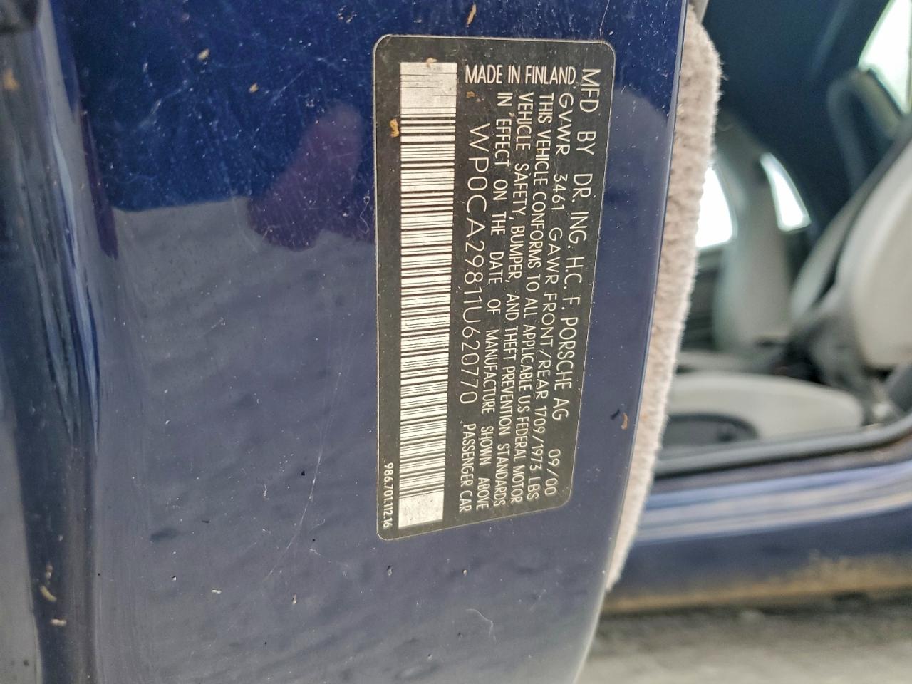 2001 Porsche Boxster VIN: WP0CA29811U620770 Lot: 93221135