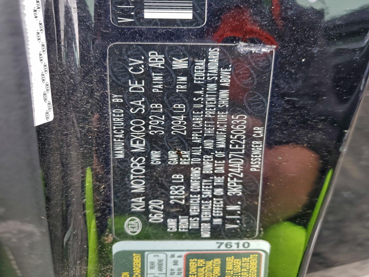 2020 Kia Forte Fe VIN: 3KPF24AD7LE250635 Lot: 94729445