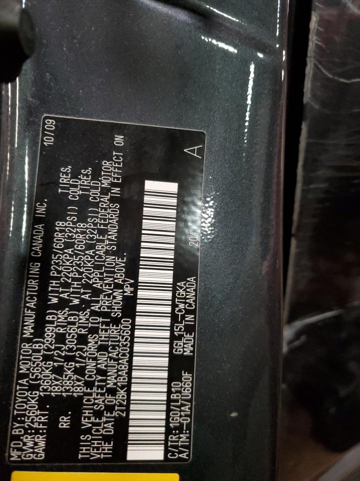 2010 Lexus Rx 350 VIN: 2T2BK1BA8AC035600 Lot: 91861185