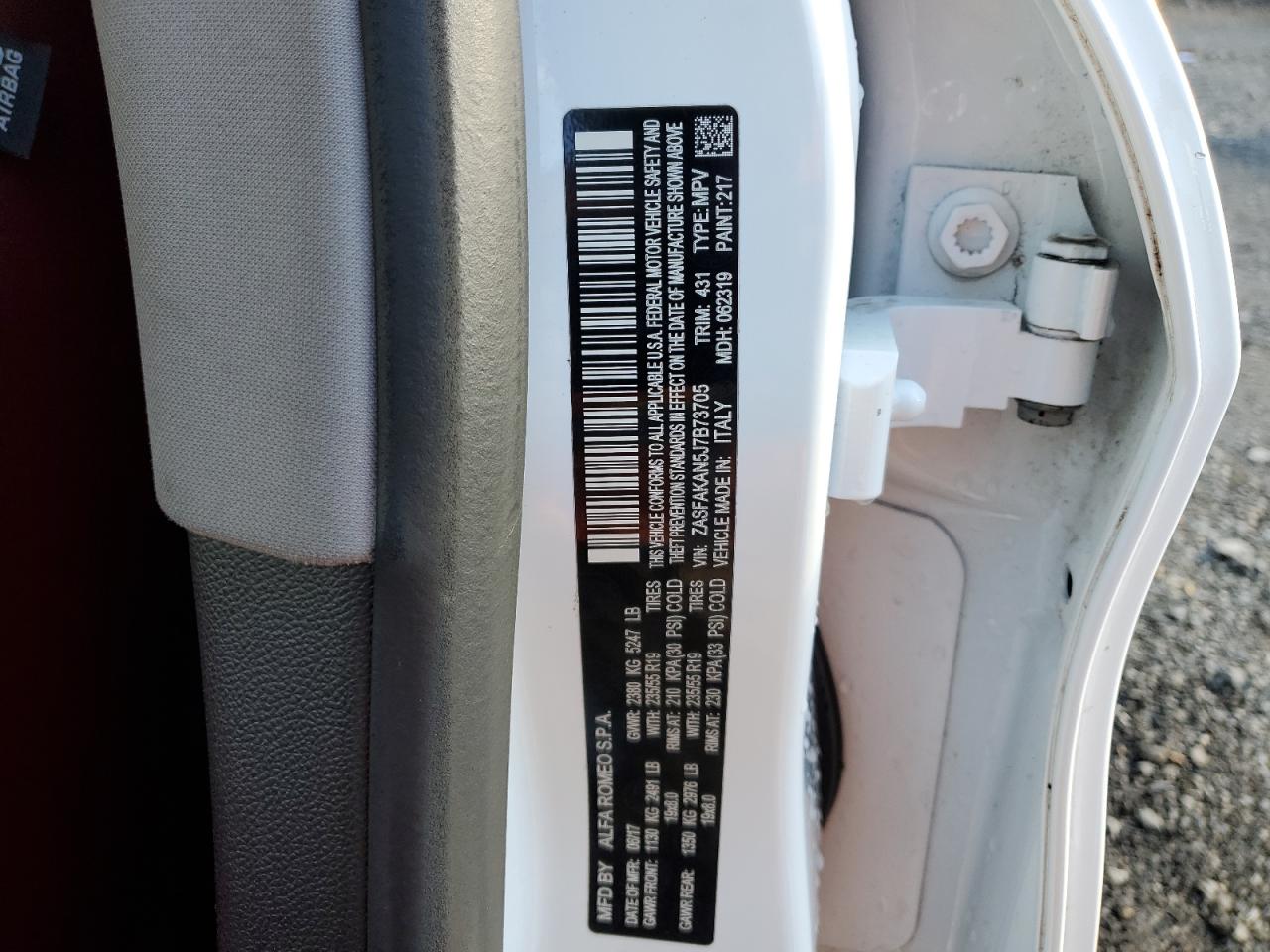 2018 Alfa Romeo Stelvio VIN: ZASFAKAN5J7B73705 Lot: 91076185