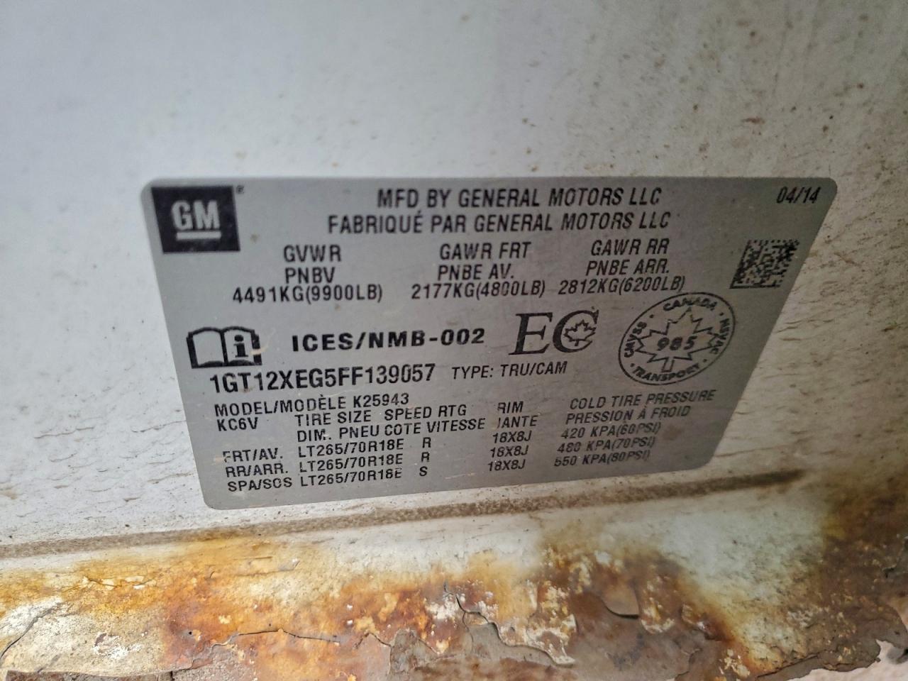 2015 GMC Sierra K2500 Heavy Duty VIN: 1GT12XEG5FF139057 Lot: 93506625