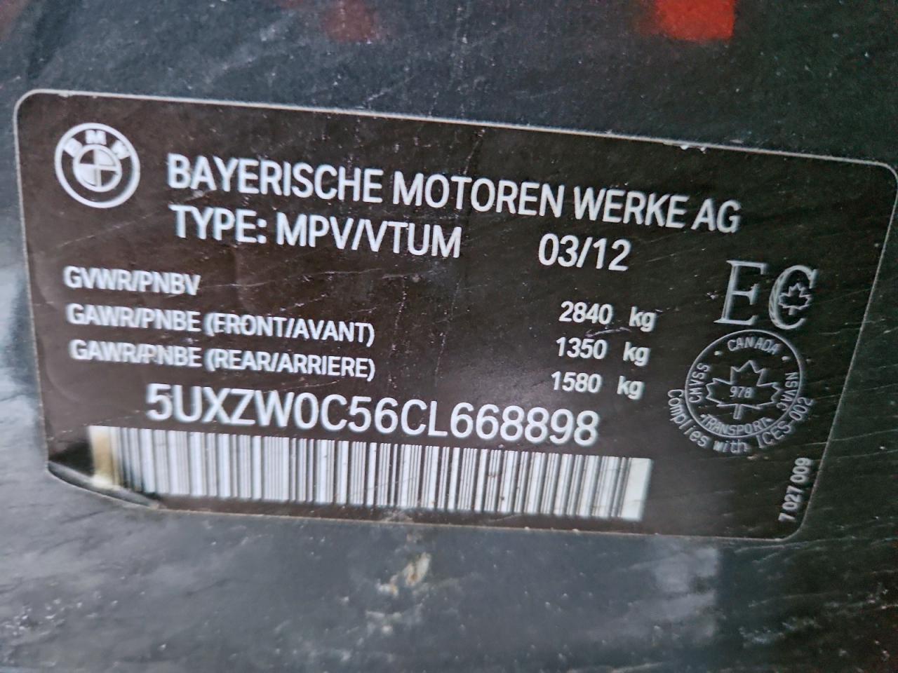 2012 BMW X5 xDrive35D VIN: 5UXZW0C56CL668898 Lot: 94917485