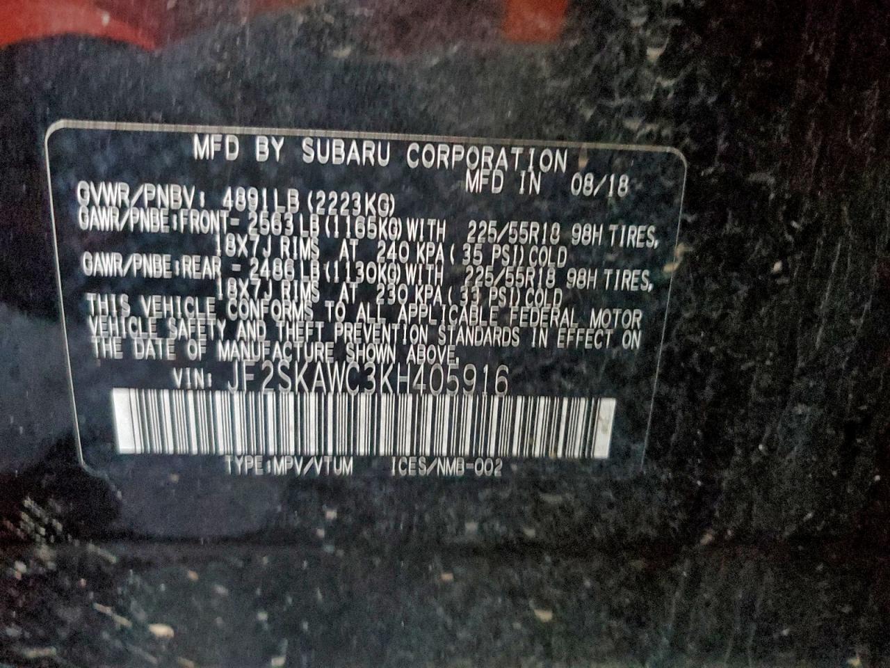 2019 Subaru Forester Touring VIN: JF2SKAWC3KH405916 Lot: 94681695