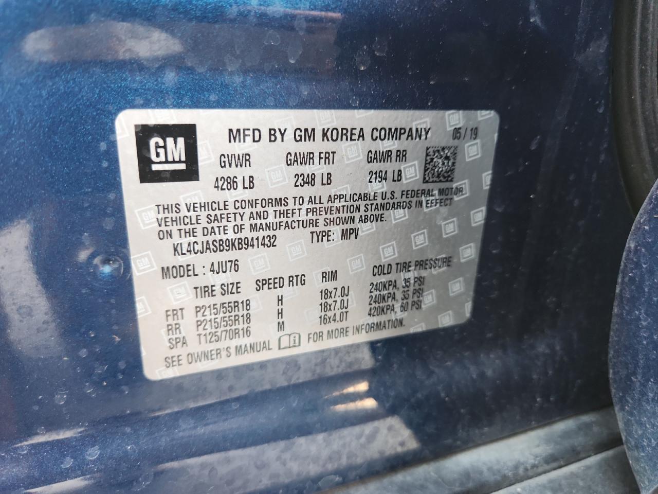 2019 Buick Encore Preferred VIN: KL4CJASB9KB941432 Lot: 93184205