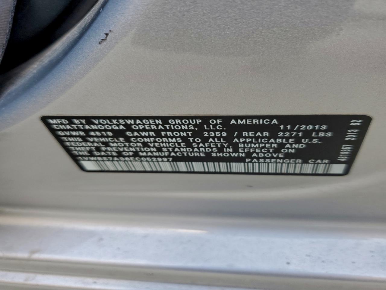 2014 Volkswagen Passat Se VIN: 1VWBS7A36EC052997 Lot: 92292135