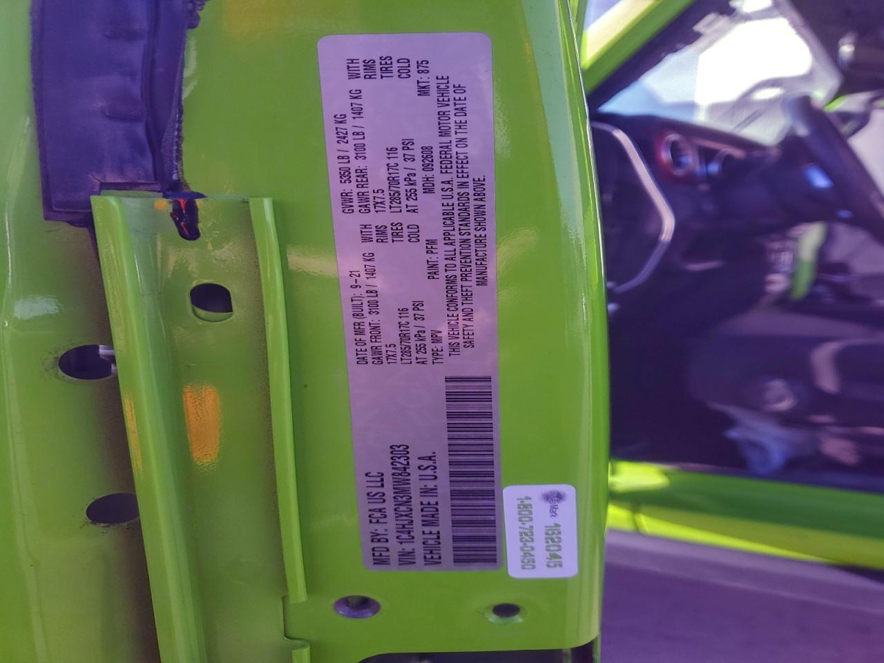 2021 Jeep Wrangler Rubicon VIN: 1C4HJXCN3MW842303 Lot: 94147215