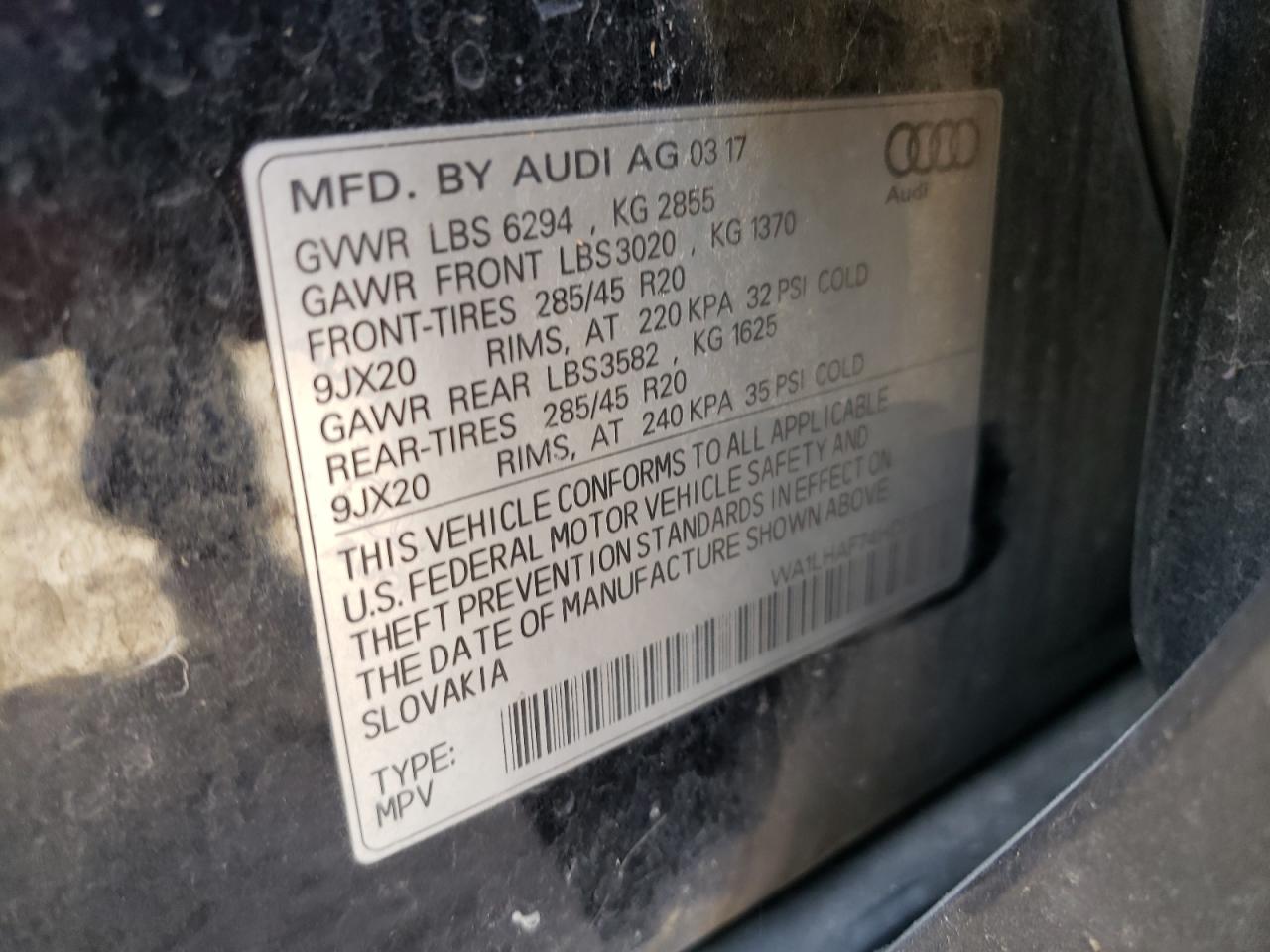 2017 Audi Q7 Premium Plus VIN: WA1LHAF74HD050771 Lot: 93090325