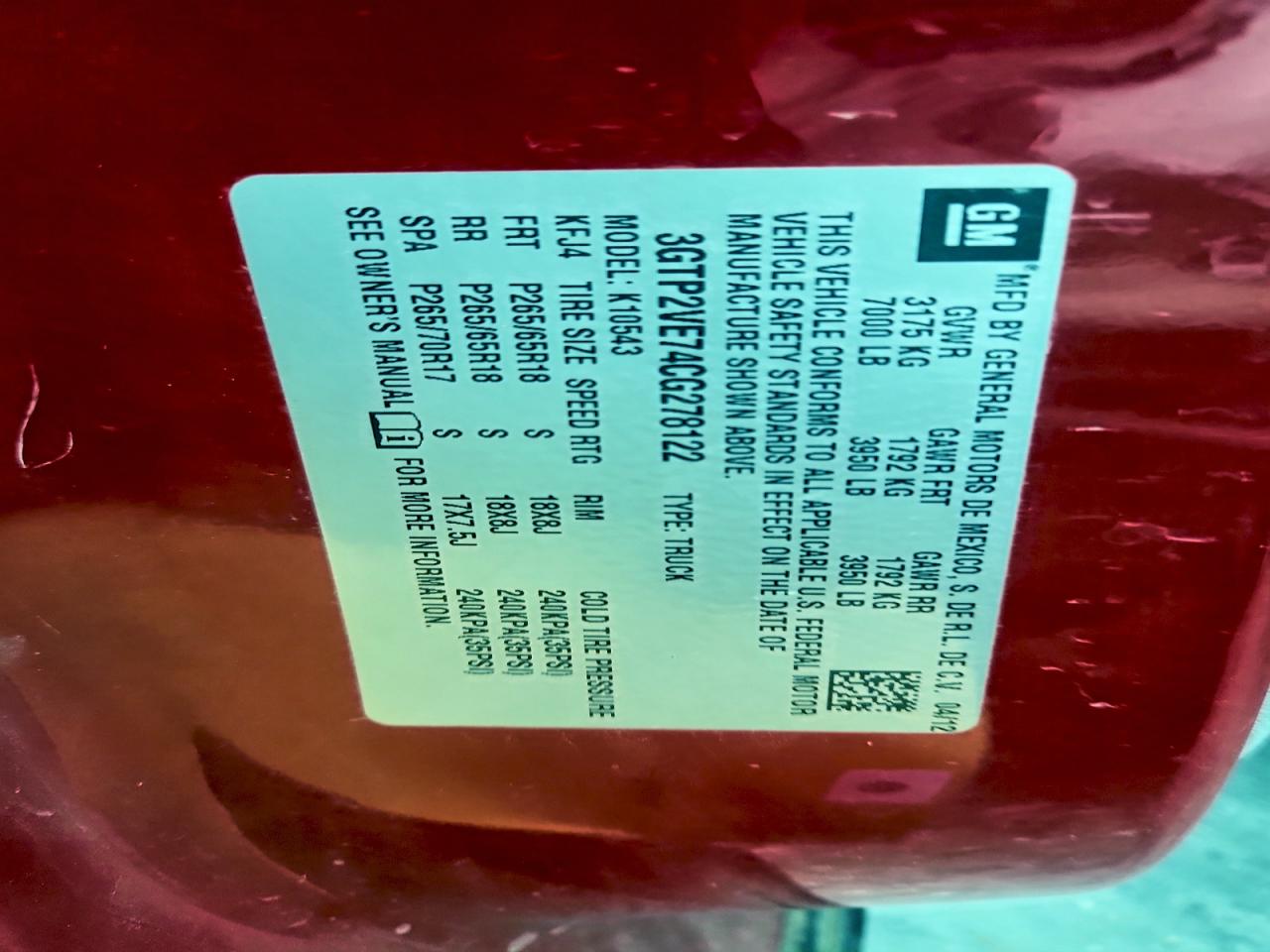 2012 GMC Sierra K1500 Sle VIN: 3GTP2VE74CG278122 Lot: 94228225