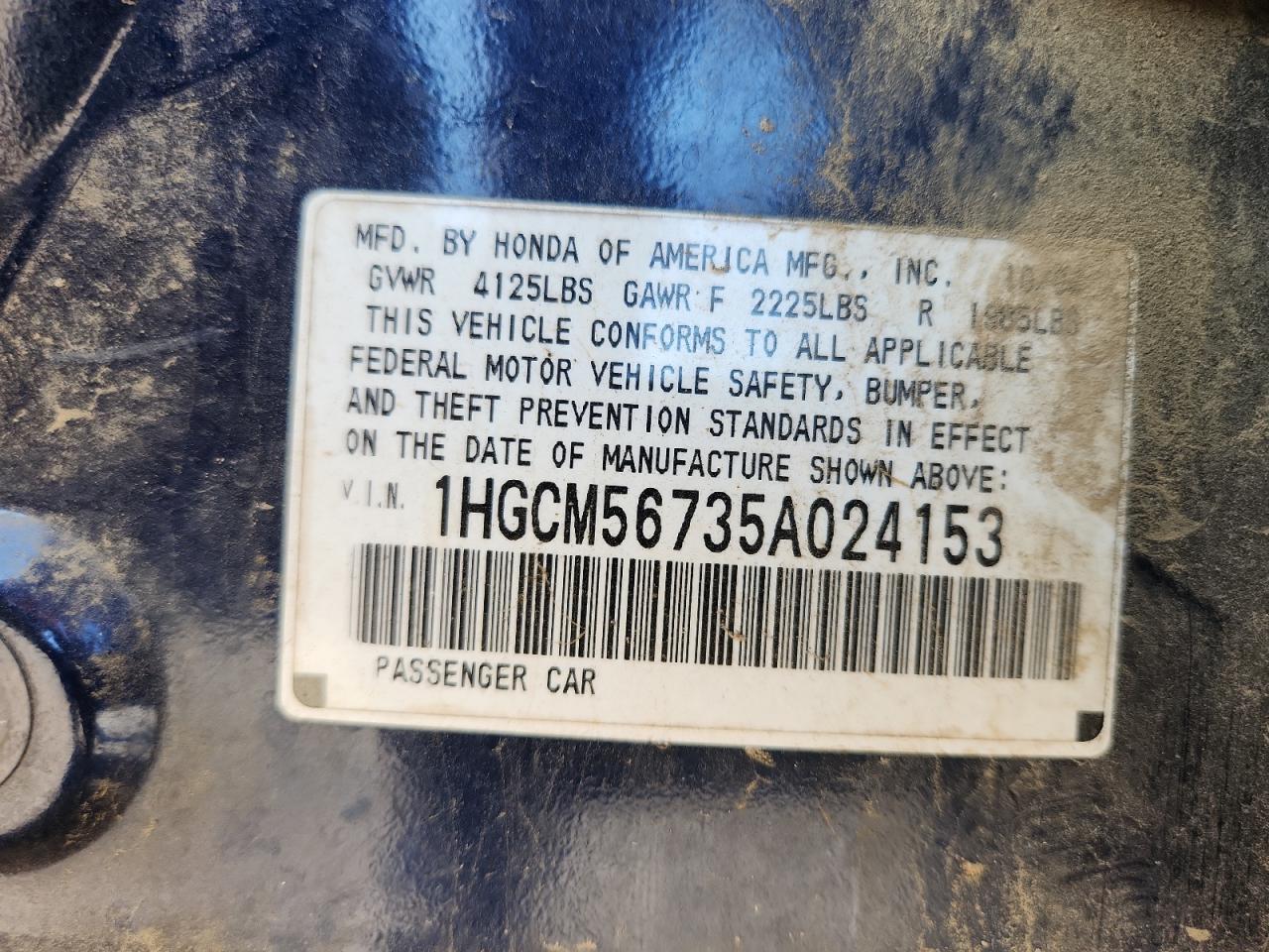 2005 Honda Accord Ex VIN: 1HGCM56735A024153 Lot: 90584795