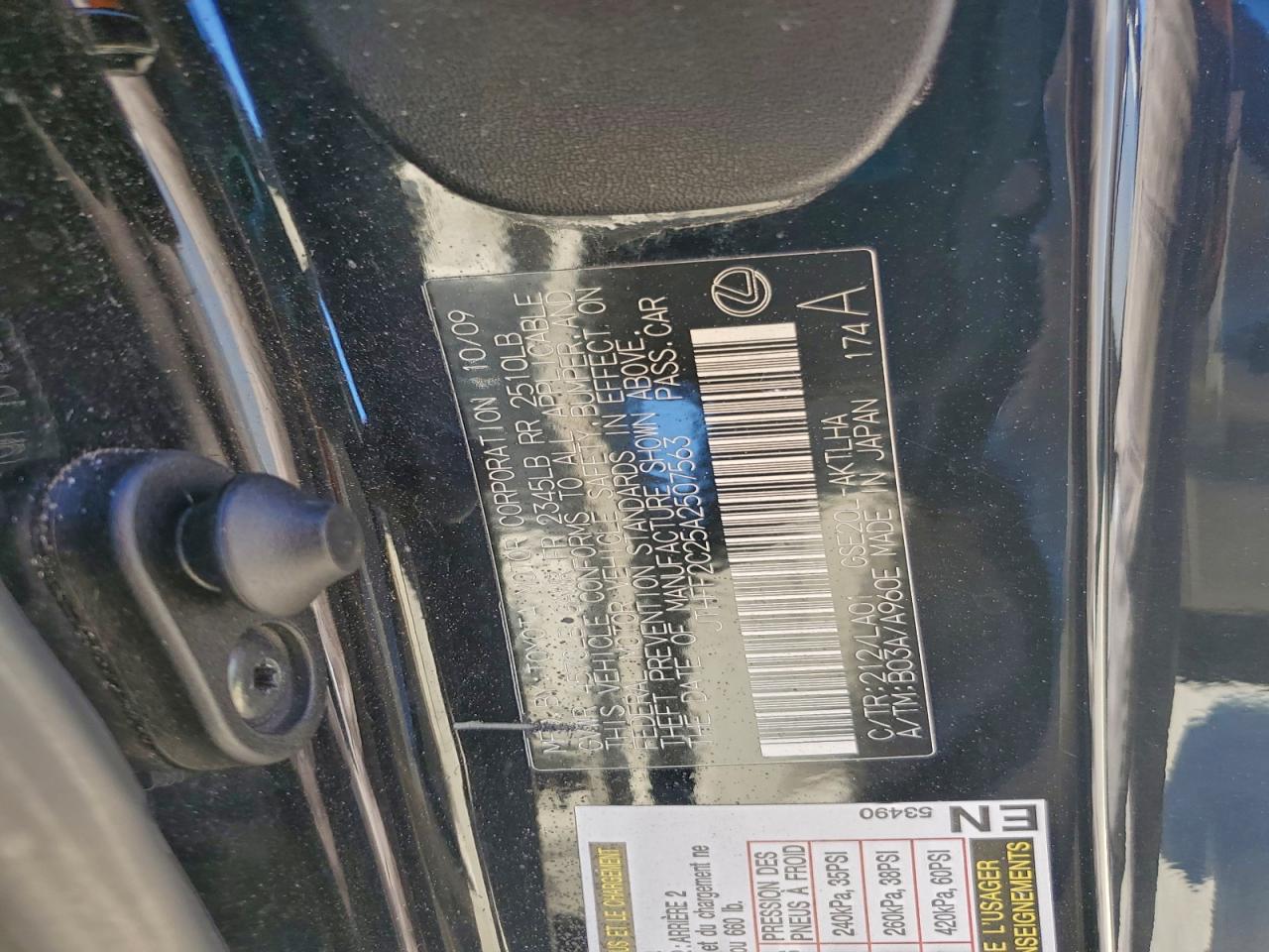 2010 Lexus Is 250 VIN: JTHFF2C25A2507563 Lot: 92316445