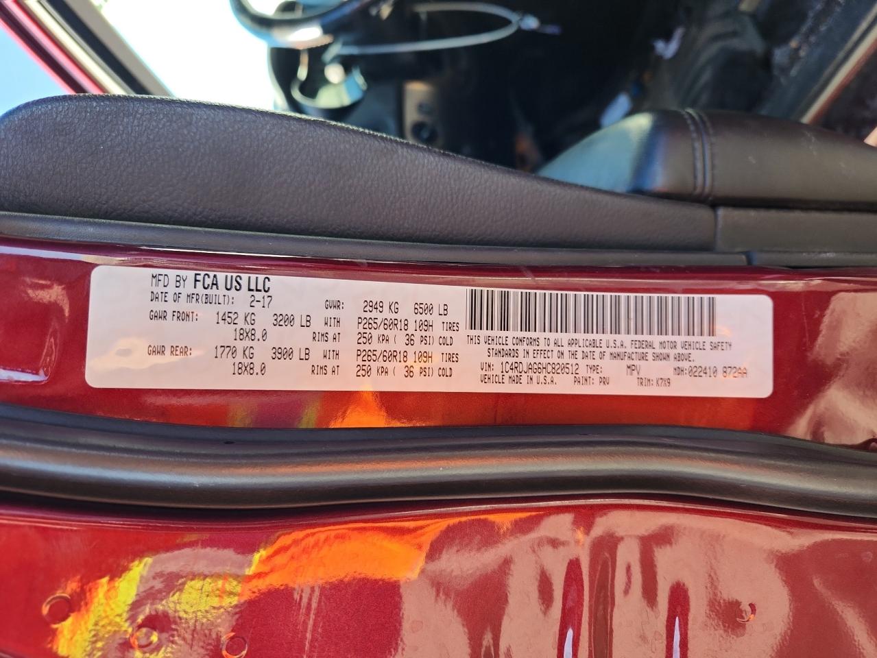 2017 Dodge Durango Sxt VIN: 1C4RDJAG6HC820512 Lot: 92277395