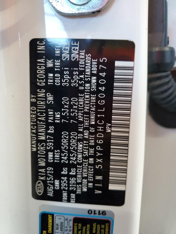 2020 Kia Telluride S VIN: 5XYP6DHC1LG040475 Lot: 91218265