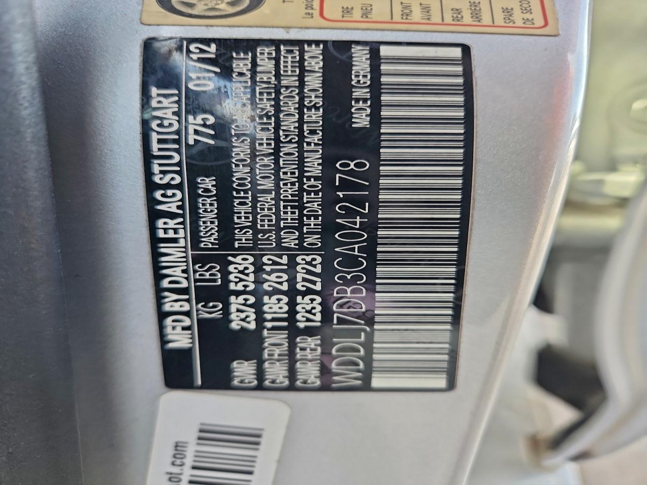 2012 Mercedes-Benz Cls 550 VIN: WDDLJ7DB3CA042178 Lot: 93783235