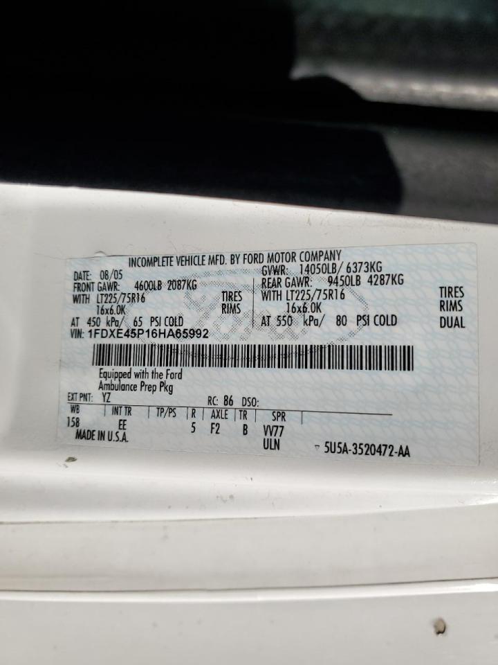 2006 Ford E450 Ambulance VIN: 1FDXE45P16HA65992 Lot: 92411955