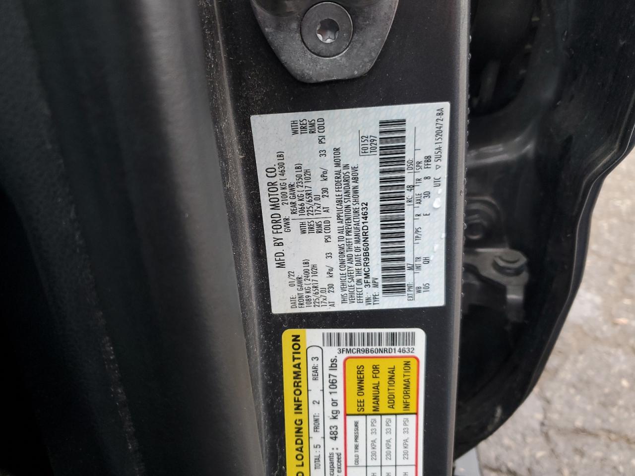 2022 Ford Bronco Sport Big Bend VIN: 3FMCR9B60NRD14632 Lot: 90936055