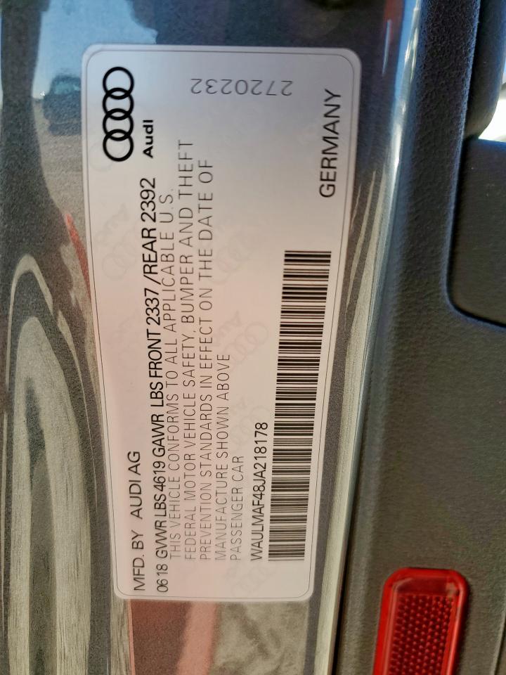 2018 Audi A4 Premium Plus VIN: WAULMAF48JA218178 Lot: 90691675