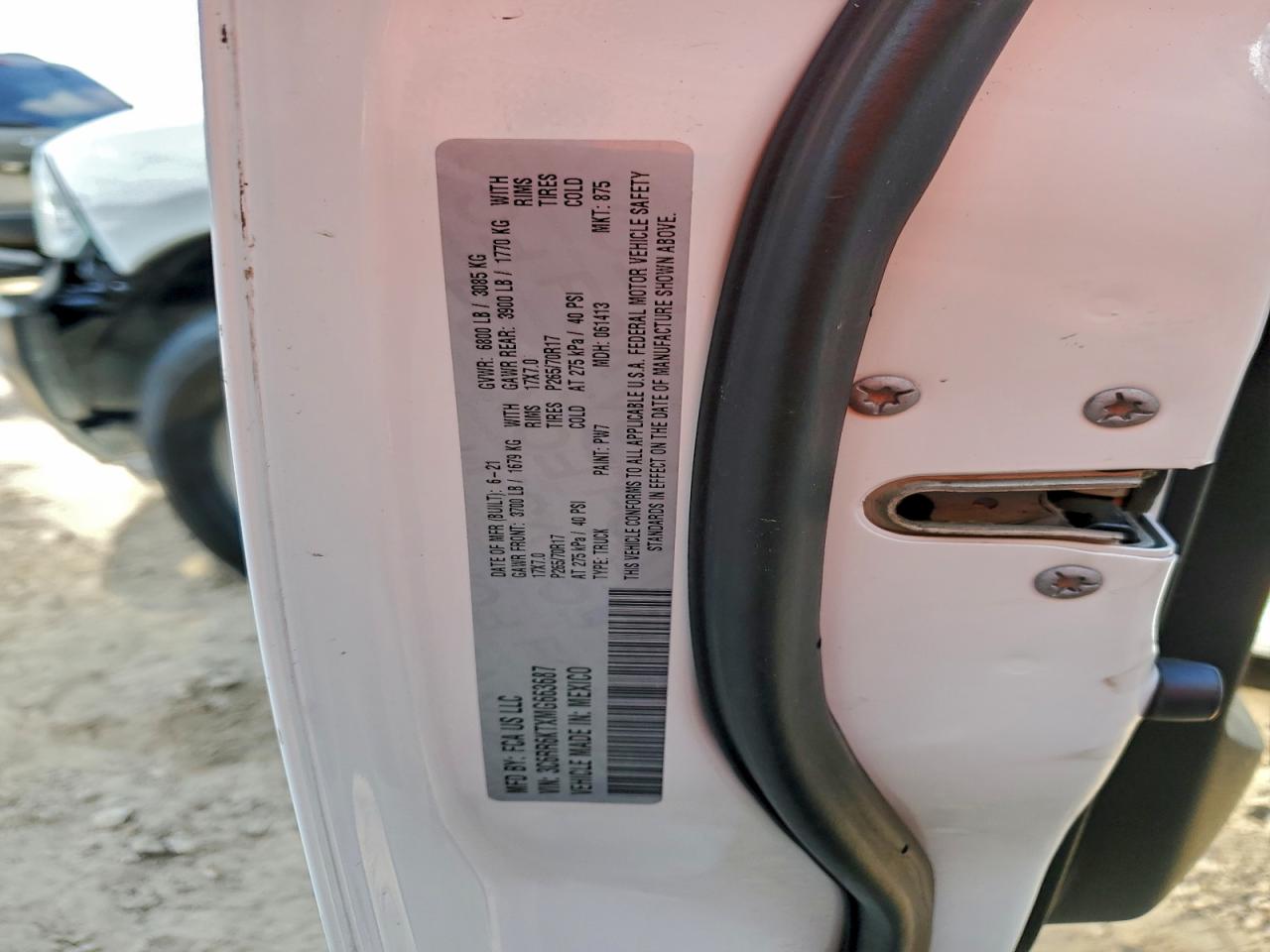 2021 Ram 1500 Classic Tradesman VIN: 3C6RR6KTXMG663687 Lot: 93759135