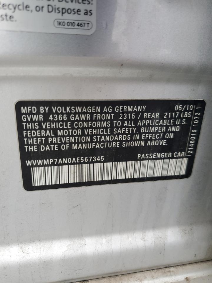 2010 Volkswagen Cc Sport VIN: WVWMP7AN0AE567345 Lot: 91062765