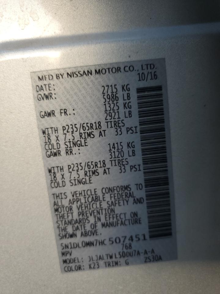 2017 Infiniti Qx60 VIN: 5N1DL0MN7HC507451 Lot: 92469005