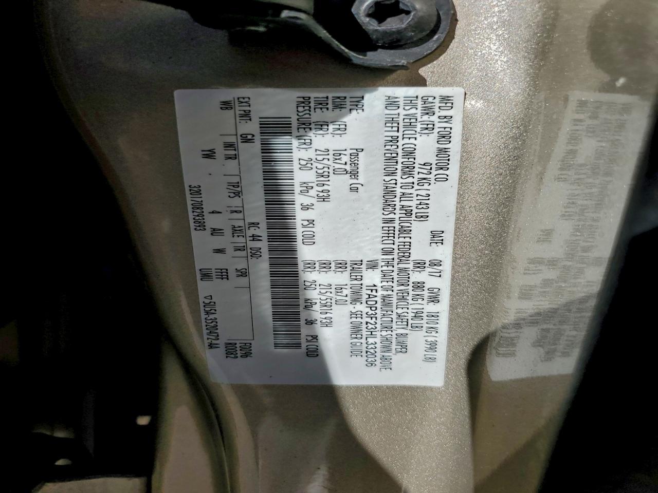 2017 Ford Focus Se VIN: 1FADP3F23HL332036 Lot: 94118245