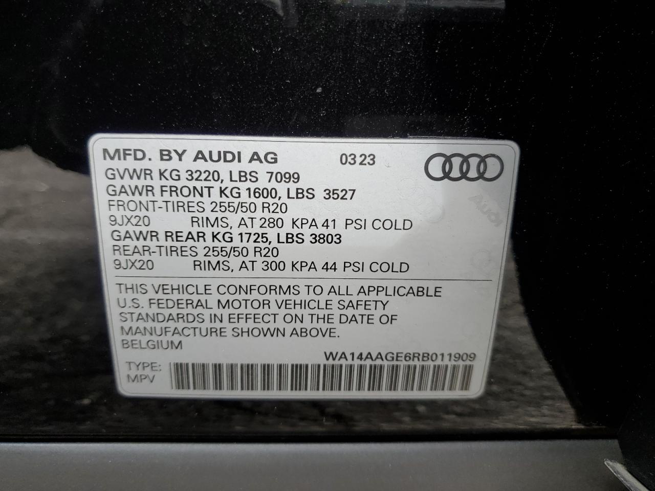 2024 Audi Q8 E-Tron Premium VIN: WA14AAGE6RB011909 Lot: 93734975