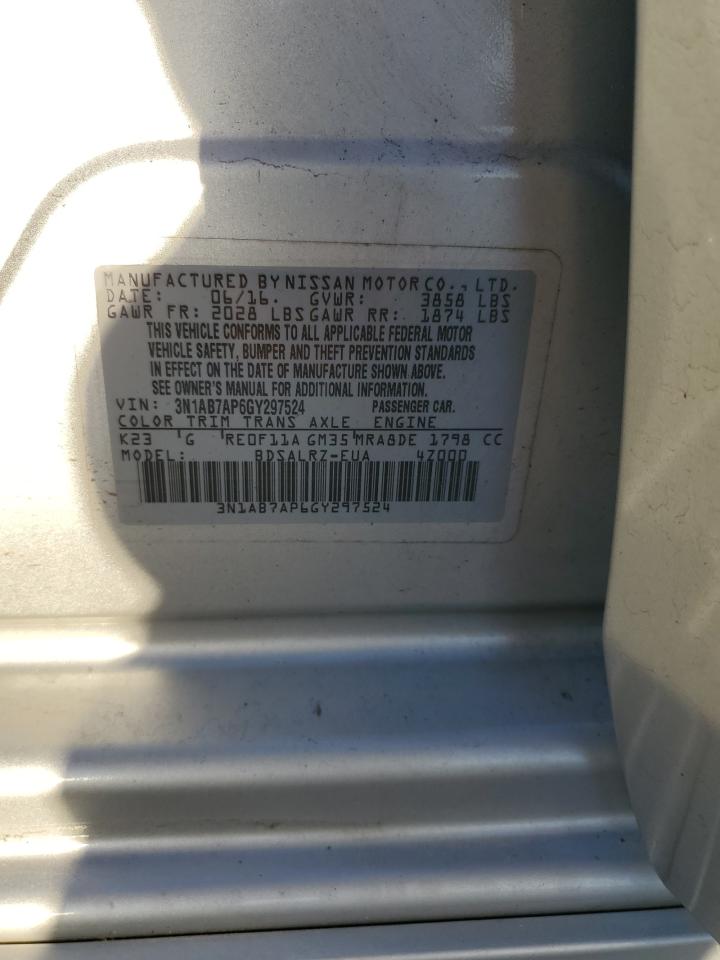 2016 Nissan Sentra S VIN: 3N1AB7AP6GY297524 Lot: 92453965