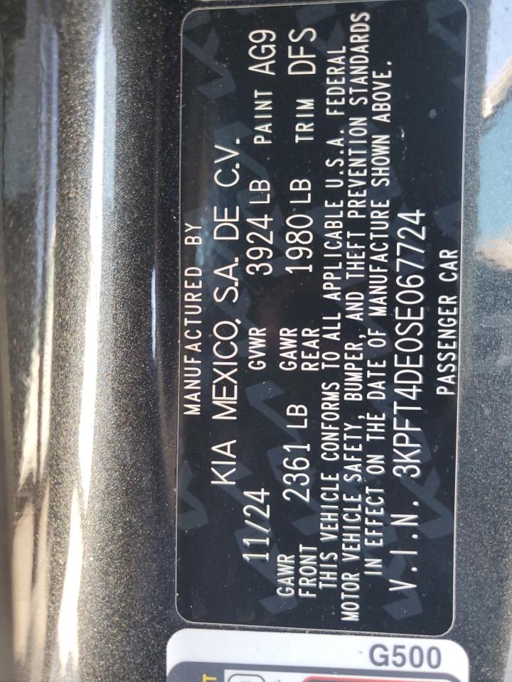 2025 Kia K4 Lx VIN: 3KPFT4DE0SE067724 Lot: 92867355