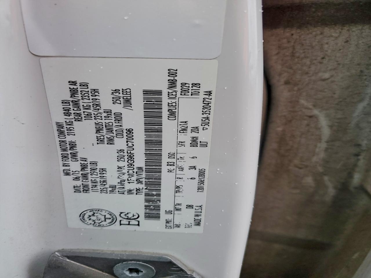 2015 Ford Escape Se VIN: 1FMCU9G96FUC70096 Lot: 91862665