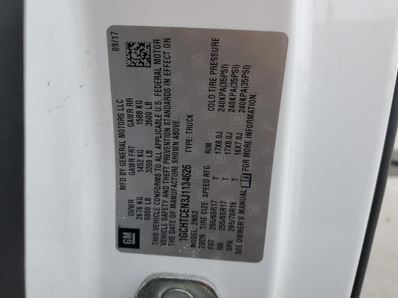 2018 Chevrolet Colorado Lt VIN: 1GCHTCEN3J1134626 Lot: 92669185