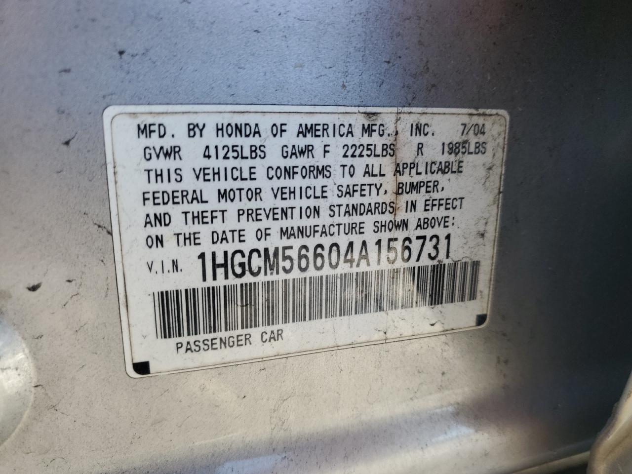 2004 Honda Accord Ex VIN: 1HGCM56604A156731 Lot: 90578155