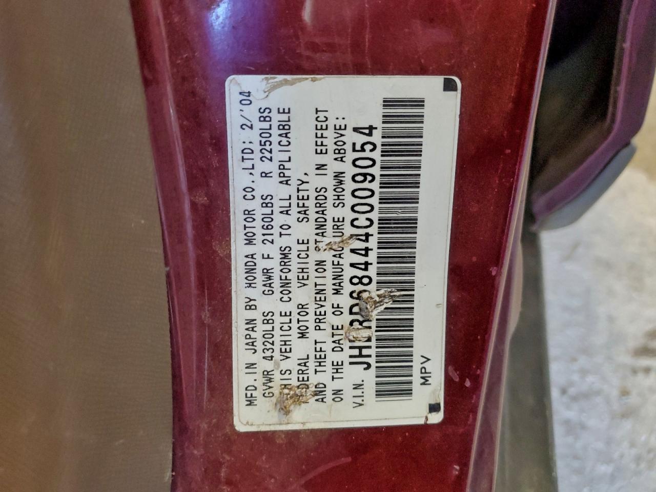 2004 Honda Cr-V Lx VIN: JHLRD68444C009054 Lot: 94043455