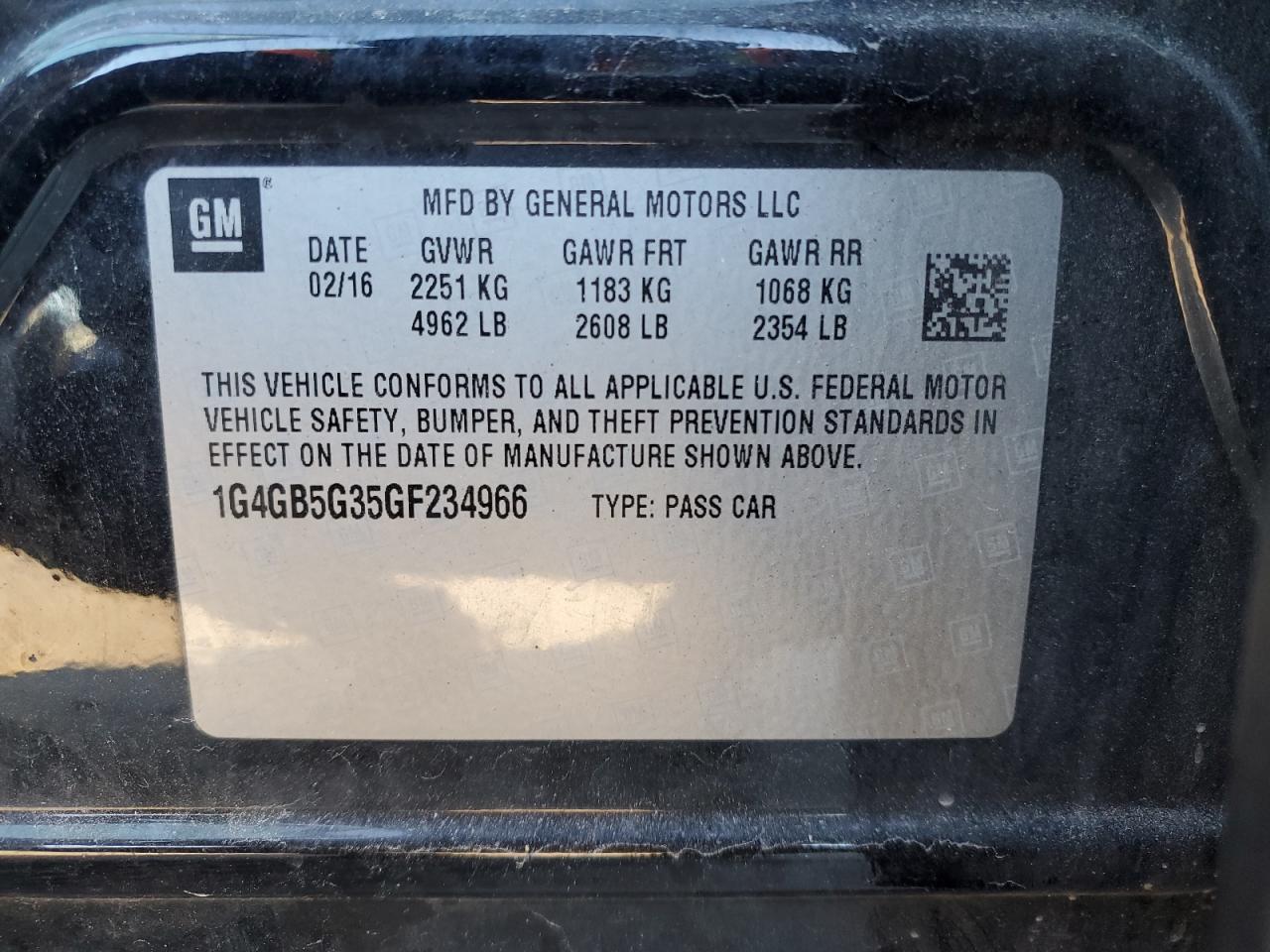 2016 Buick Lacrosse VIN: 1G4GB5G35GF234966 Lot: 92245105
