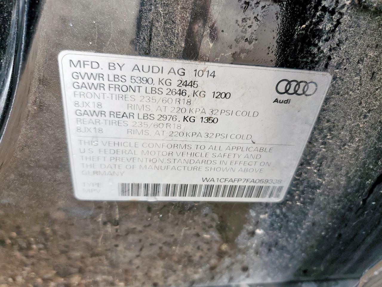 2015 Audi Q5 Premium VIN: WA1CFAFP7FA059338 Lot: 91292925