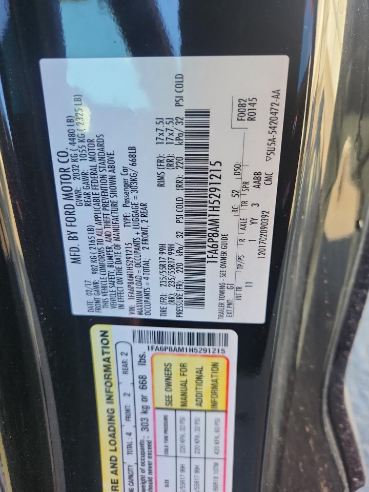 2017 Ford Mustang VIN: 1FA6P8AM1H5291215 Lot: 90734115