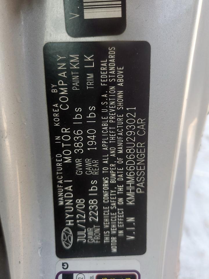 2008 Hyundai Tiburon Gs VIN: KMHHM66D68U293021 Lot: 91880825