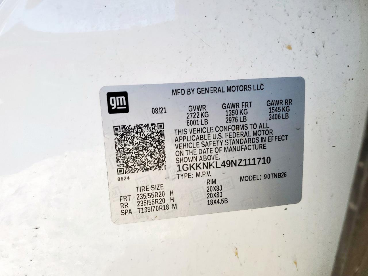 2022 GMC Acadia Sle VIN: 1GKKNKL49NZ111710 Lot: 92488875