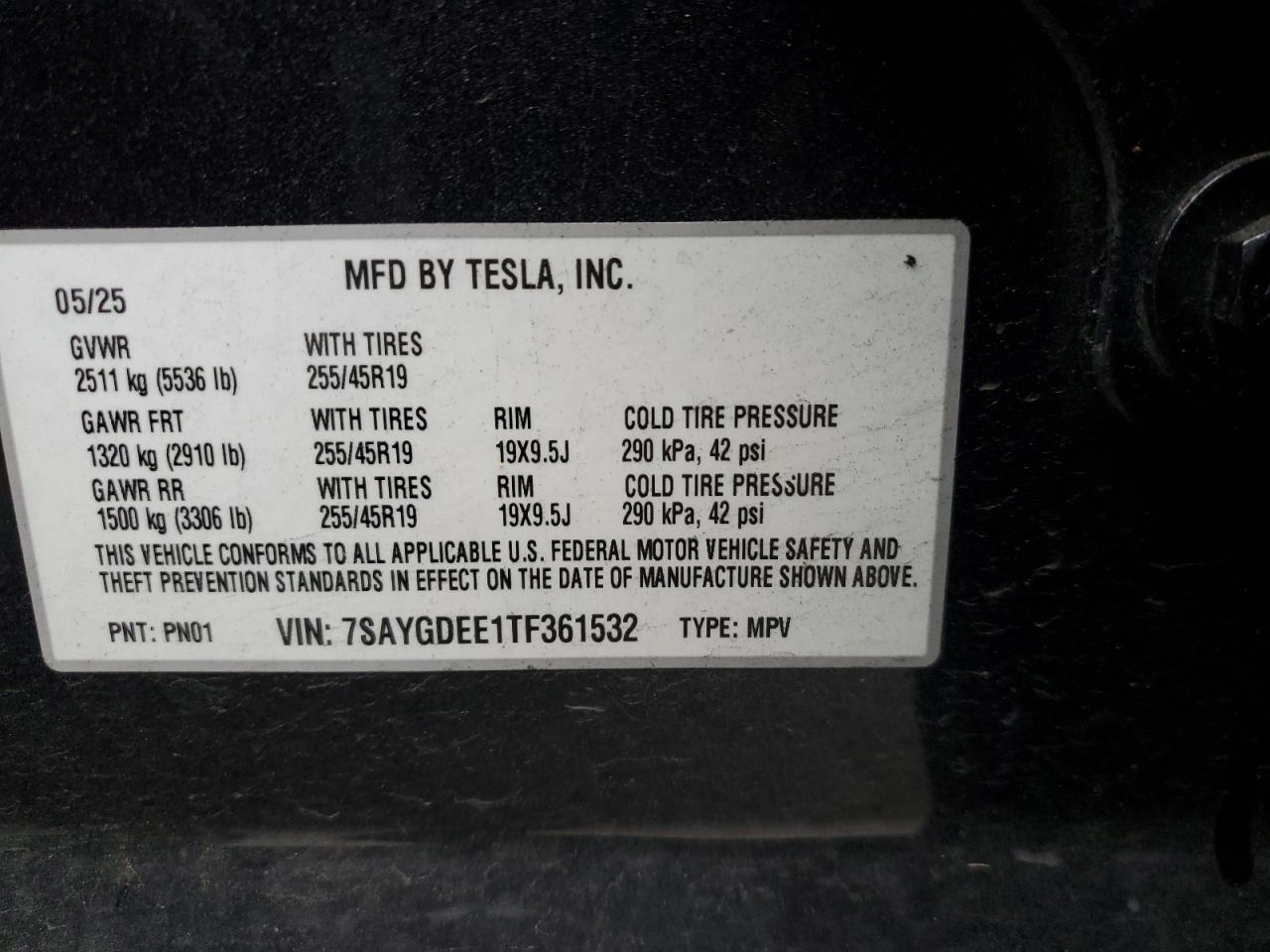 2026 Tesla Model Y VIN: 7SAYGDEE1TF361532 Lot: 93404185