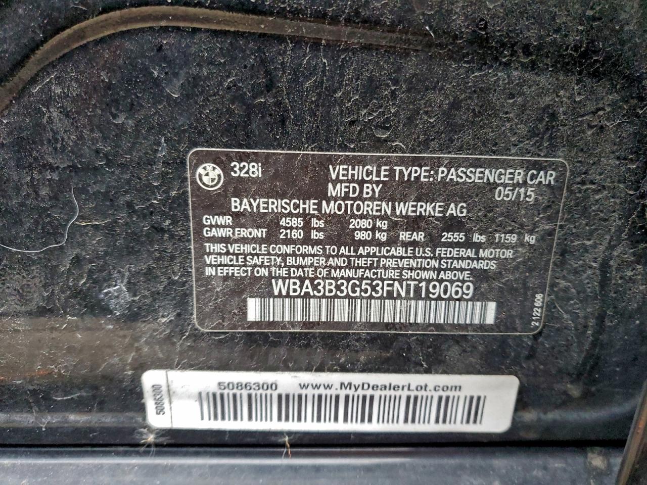 2015 BMW 328 Xi VIN: WBA3B3G53FNT19069 Lot: 93651725