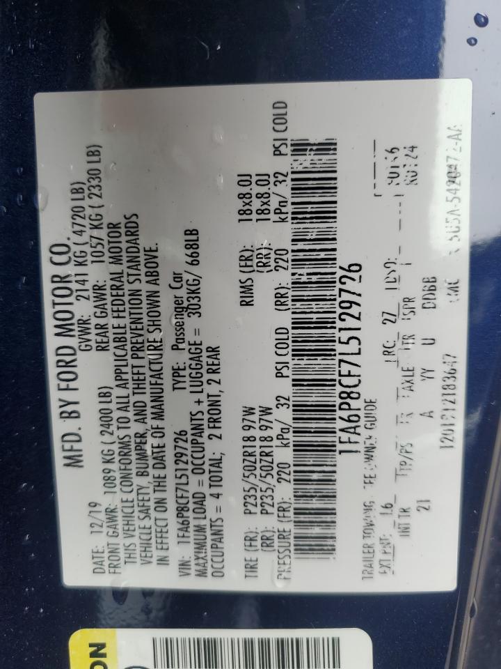 2020 Ford Mustang Gt VIN: 1FA6P8CF7L5129726 Lot: 93524335