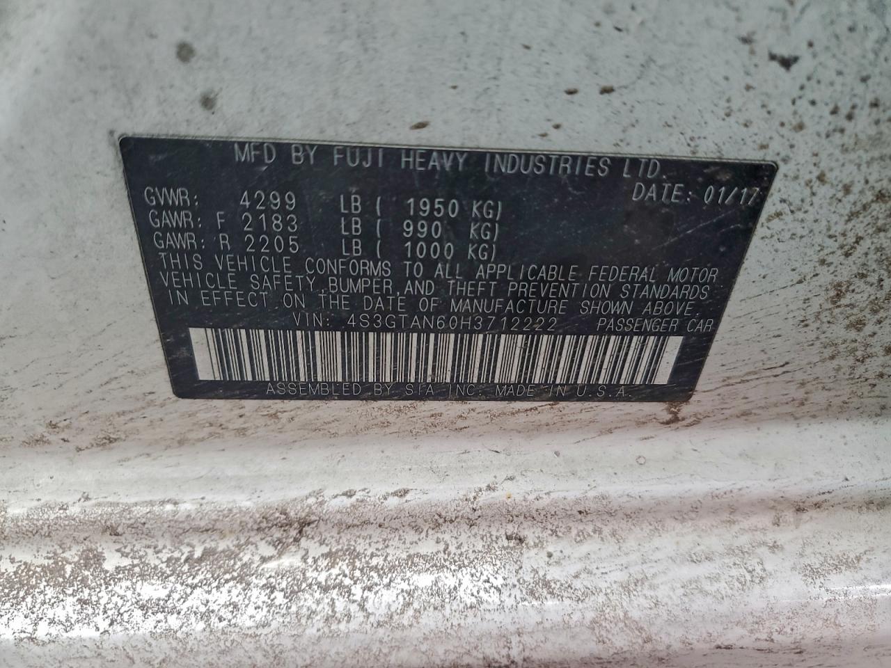 2017 Subaru Impreza Limited VIN: 4S3GTAN60H3712222 Lot: 93644565