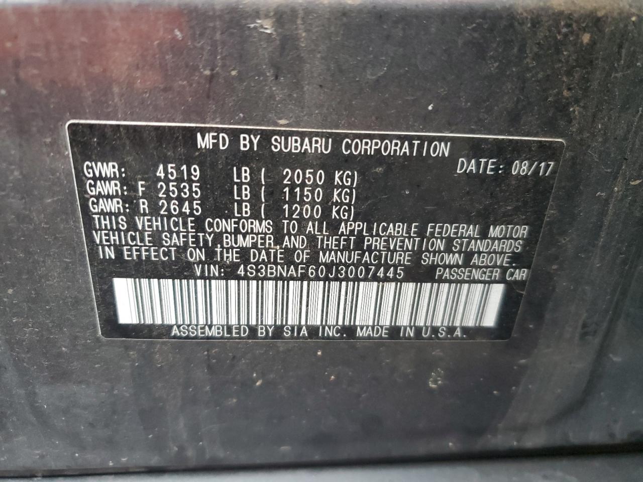 2018 Subaru Legacy 2.5I Premium VIN: 4S3BNAF60J3007445 Lot: 90304965