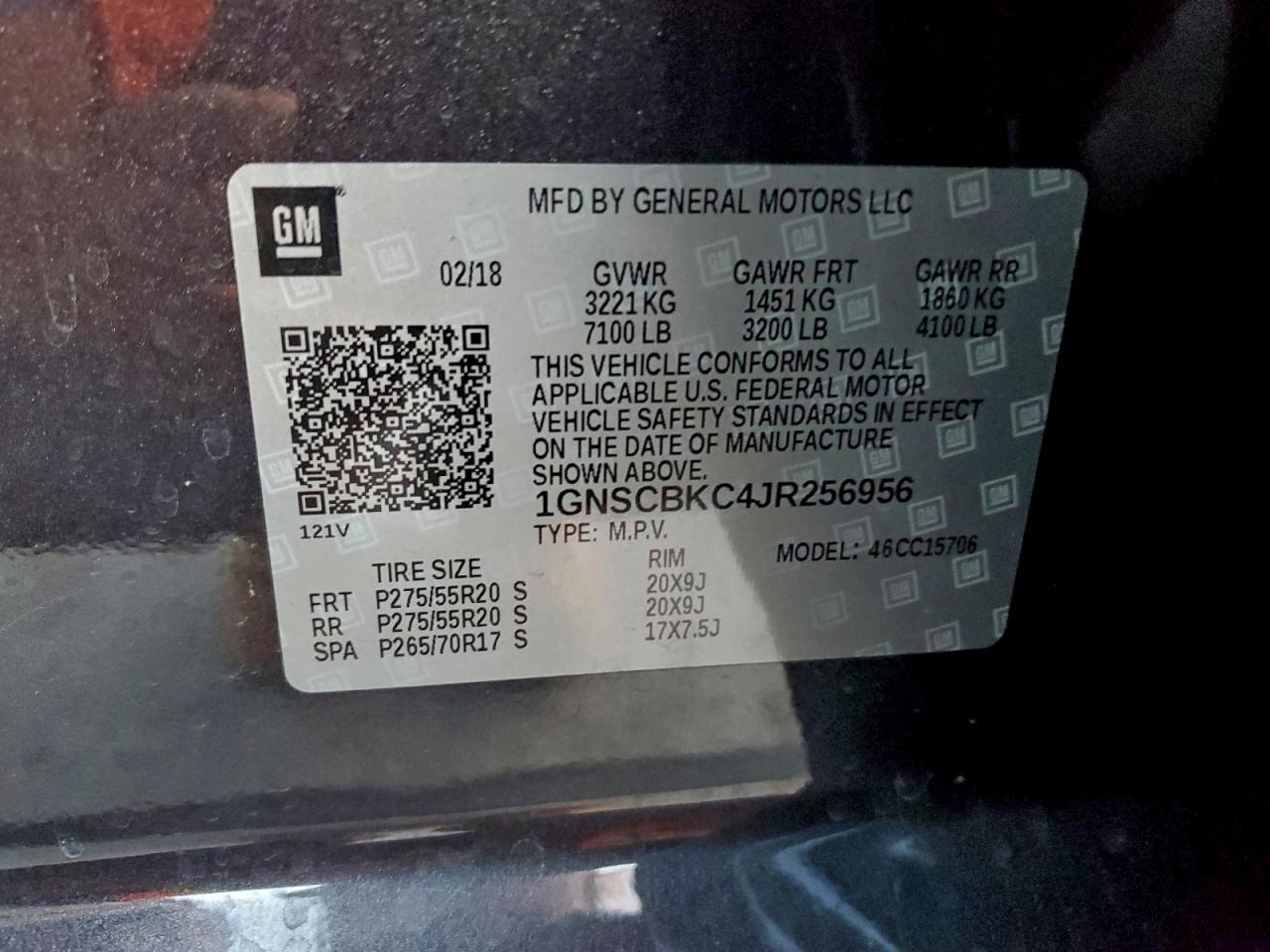 2018 Chevrolet Tahoe C1500 Lt VIN: 1GNSCBKC4JR256956 Lot: 94471625