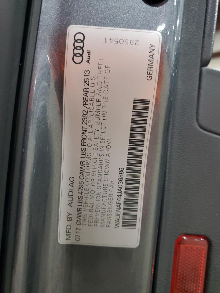 2018 Audi A4 Premium Plus VIN: WAUENAF44JA036886 Lot: 91765105