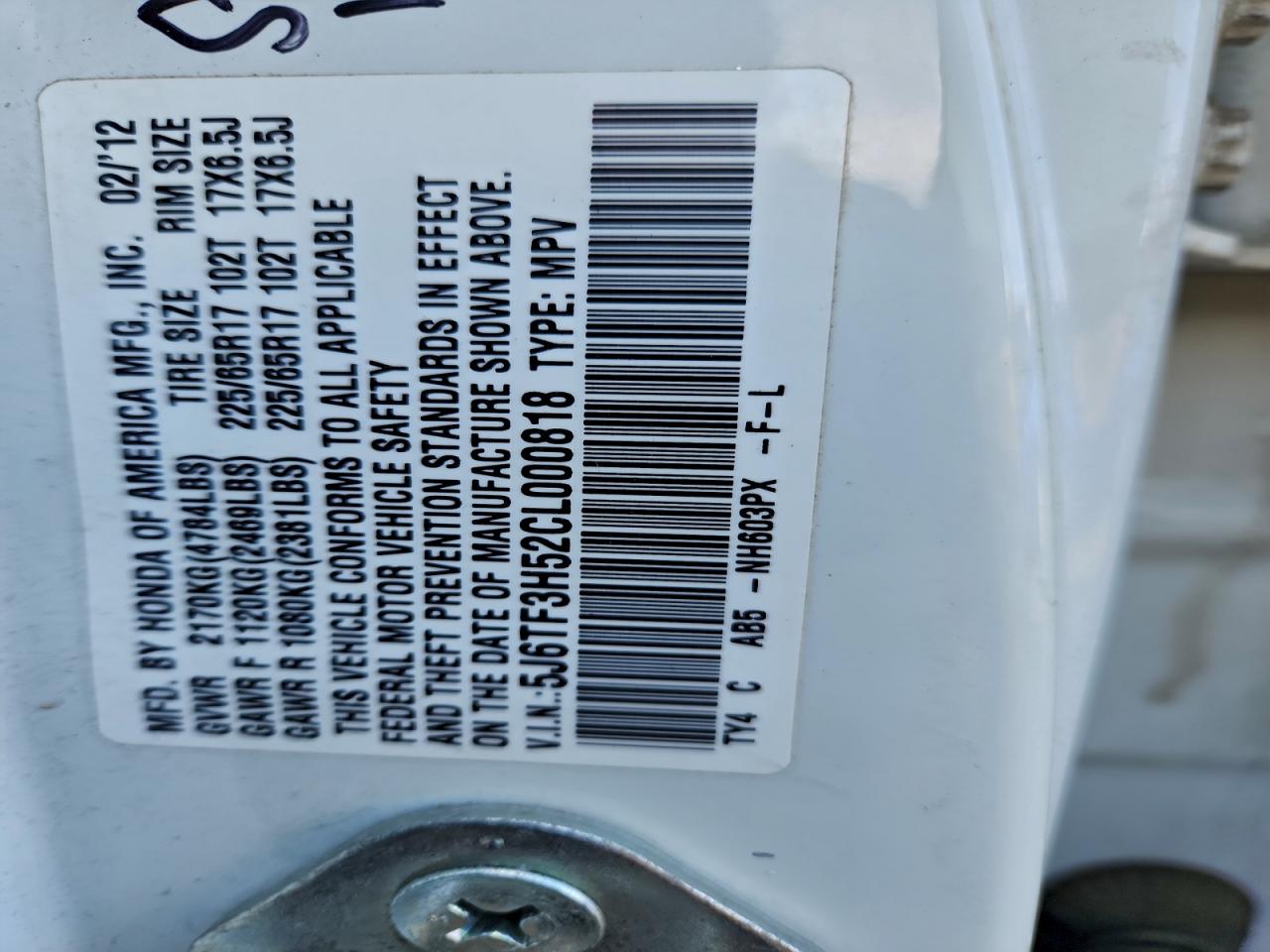 2012 Honda Crosstour Exl VIN: 5J6TF3H52CL000818 Lot: 94132765