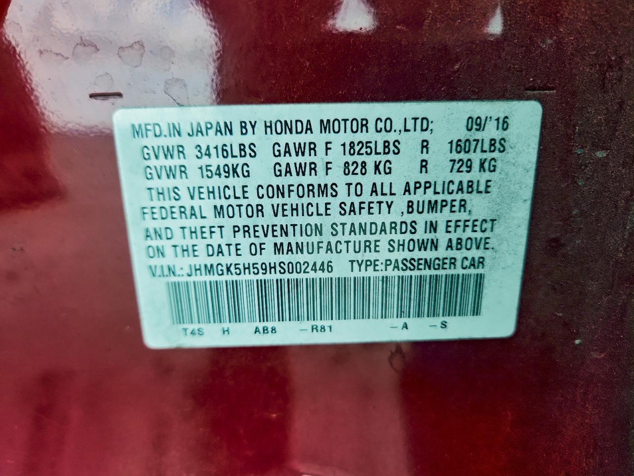 2017 Honda Fit Lx VIN: JHMGK5H59HS002446 Lot: 94103045